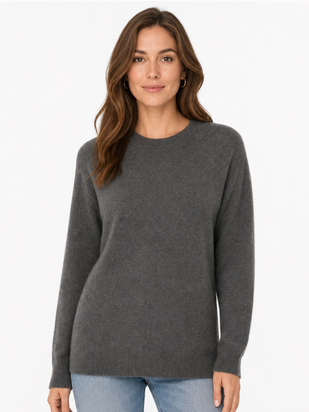 🩶 Hammacher Schlemmer Gray 100% Cashmere Sweater M/L EUC Old Money Minimalist
